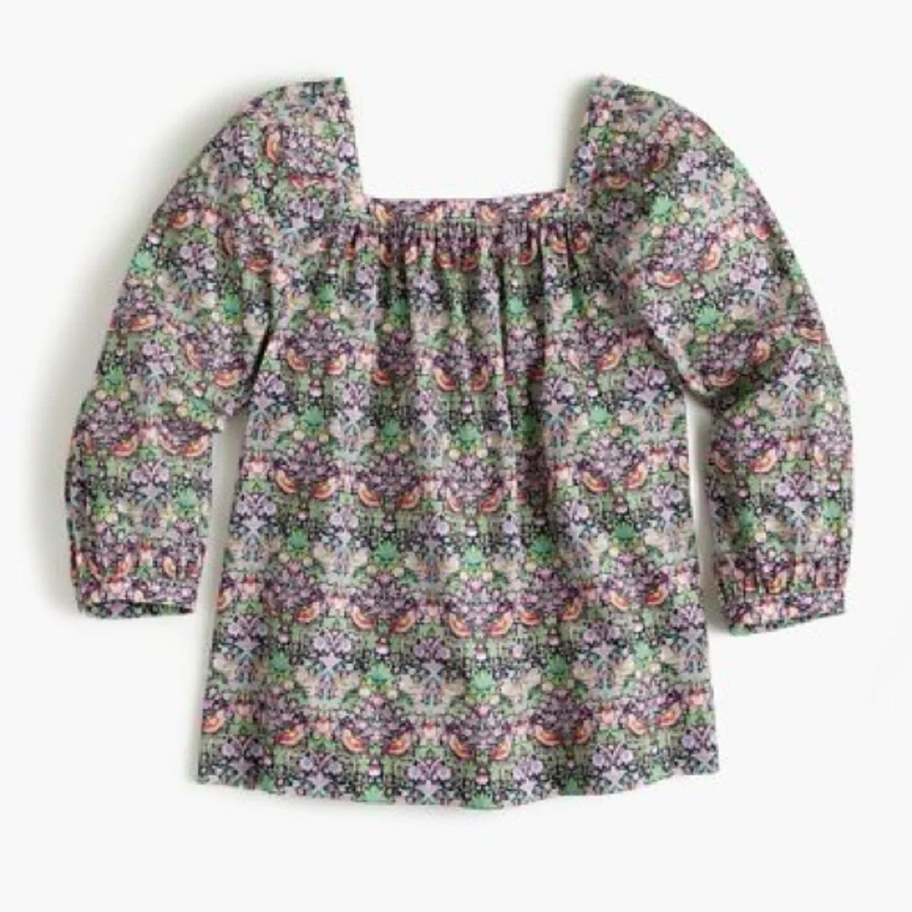 J. Crew Liberty Fabric Strawberry Thief Peony Print Square Neck Penny Blouse 4